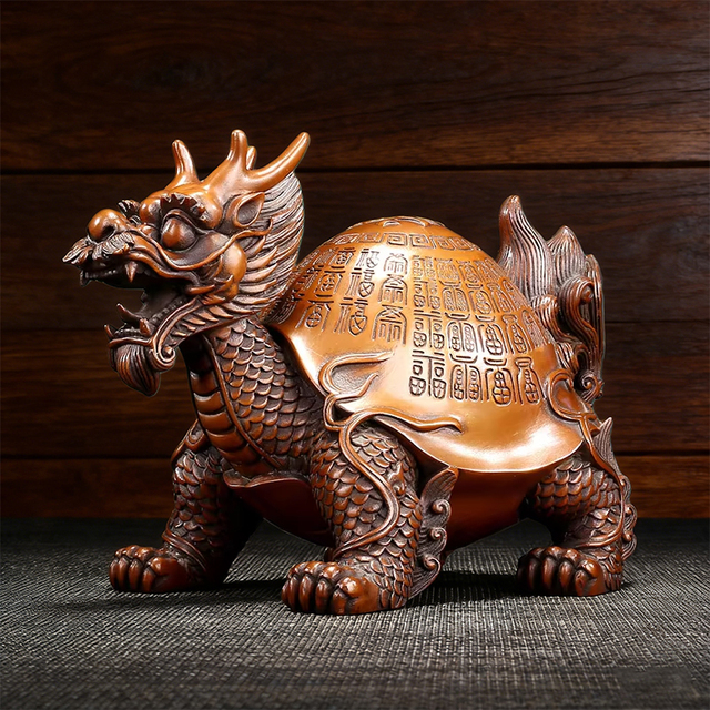 Copper Fortune and Longevity Turtle Ornament Chinese Traditional Auspicious Beast Decoration for Home and Office Desktops