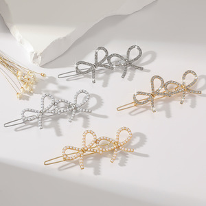 Gran oferta bonito estilo coreano brillante Rhinestone Crystal Hair Clip perla mariposa arco Duckbill Clip accesorios para el cabello para mujeres - Product Image 1