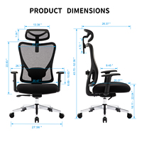 Chaise de bureau ergonomique à dossier haut, chaise de direction, accoudoirs réglables, appui-tête, fabriquée en PP durable, moderne, soutien lombaire 2D, grande taille, maille