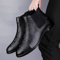 Bottines Chelsea d'hiver pour hommes en cuir véritable à bout rond, respirantes, antidérapantes, à enfiler, chaussures tendance