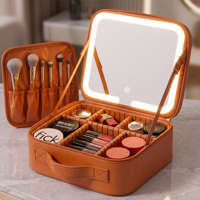Sac de maquillage de voyage portable et réglable, personnalisable OEM & ODM, multi-usages, 3 couleurs de lumière, étanche, avec miroir LED