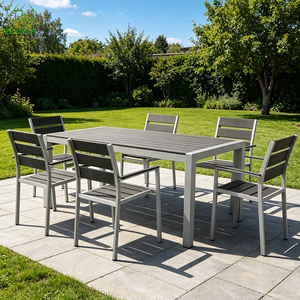 Meubles de terrasse en aluminium brossé, chaise et table en bois, ensemble de table à manger d'extérieur pour restaurant - Product Image 3