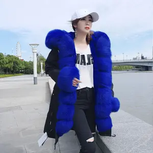 Winter Women Plus Size Custom Fur Coat Lined With Detachable Faux Fur Lining Jacket Oversize Overcoat Real Fox Fur Long Parka
