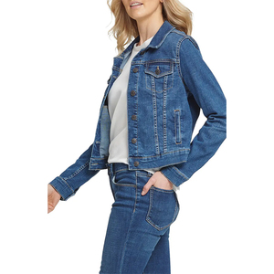 OEM không có thương hiệu bán buôn nút lên phụ nữ giản dị cổ điển rửa sạch 100% cotton Tuổi Teen ánh sáng màu xanh ngắn denim jean áo khoác phụ nữ - Product Image 2