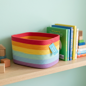 Panier de rangement rectangulaire en corde de coton écologique, couleurs pastel arc-en-ciel, multifonctionnel, pour vêtements, 15"x9.85"x9.85", pour salle de jeux - Product Image 4