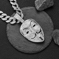 NL2201 Nouveau pendentif de masque en V à la mode Collier de chaîne cubaine Pendentif Bling Hipster en alliage Collier de clavicule pleine perceuse