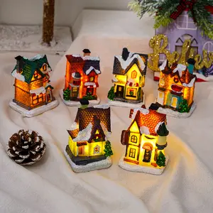 Weihnachts haus führte Licht figuren Harz beleuchtete Häuser Village Cottage für Tischplatte Weihnachts dekorationen