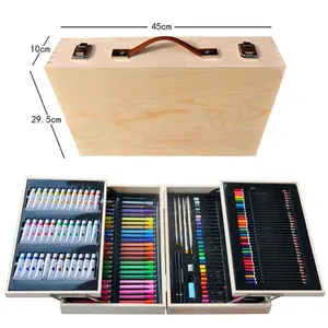 Sıcak satış sanat malzemeleri ahşap kutu çocuklar çok şartname suluboya kalem hediye kutu seti özel logo boyama renkleri set