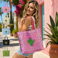 Sac fourre-tout matelassé, sac à main bandana à motif cachemire, sac à bandoulière brodé de perles, sac de shopping pour femme avec motif cerise, champignon et cactus