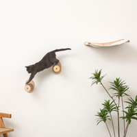 Ensemble de meubles muraux 3 pièces en bois pour chat Cadre d'escalade et hamac Habitat pour les chats pour dormir Jouer à sauter et se reposer