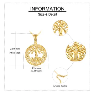 Ювелирные изделия Подарки 925 стерлингового серебра Дерево жизни ожерелье 14K из твердого золота ожерелье