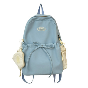 Lilac Solid Color <b>Backpack</b> 15 Inches <b>Large</b> <b>Capacity</b> For Girls Student <b>Backpack</b> With Cloud Charm And Drawstring Pocket - Product Image 4