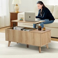 Tables basses relevables DISHI avec boîte de rangement latérale dissimulée, table basse en bois cannelé pour petit espace