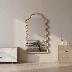 Modern Natural Wood Wall <strong>Mirror</strong> Decor Arched Wave Frame <strong>Pine</strong> Wood Wall <strong>Mirror</strong> Decor Hallway Wood Wall <strong>Mirror</strong> for Home Decorative - Product Image 4