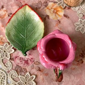 Set di Caffettiera e Teiera in Porcellana con <span class=keywords><strong>Rose</strong></span> 3D Dipinte a Mano, Fiori Rossi e Foglie Verdi, Set Durevole di 5 Pezzi - Product Image 3