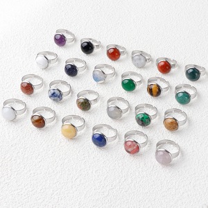 Anillos Ajustables de Acero Inoxidable para Mujer, con Incrustaciones de Cuarzo Rosa y Amatista, Joyería con Cabujón de Piedras Preciosas Naturales - Product Image 3