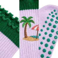 Chaussettes de yoga et de pilates pour femmes, brodées, antidérapantes, en coton à volants, avec logo personnalisé, chaussettes de pilates avec grip