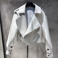 Veste en cuir d'agneau véritable de luxe pour femmes, veste de motard à col oversize et coupe courte