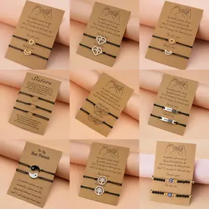 New Custom Trendy Jewelry BFF Pulseras Small Black String Meaningful Make A Wish Message Card Pinky Promise Bracelets