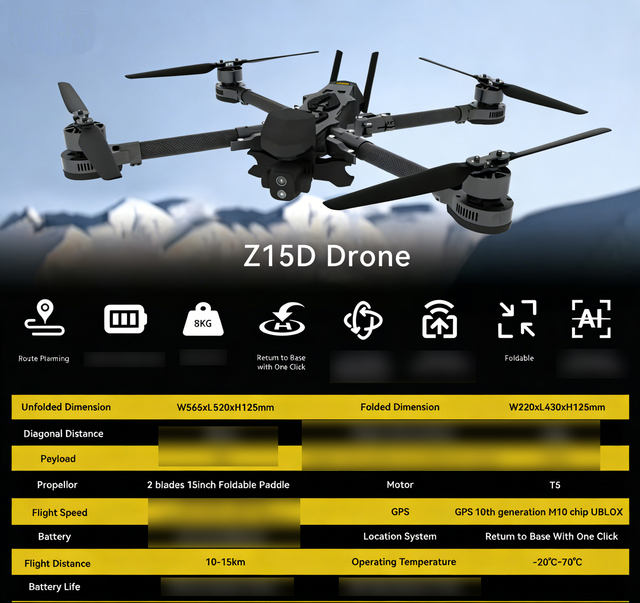 15 inch Z15D PRO professional FPV Throwable Drone 8KG payload GPS AI Carbon Fiber Industrial Inspection foldable racing drone