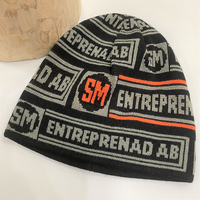 Bonnet en tricot tissé en jacquard spandex imprimé de logo personnalisé de créateur sans manchettes pour le sport, la course à pied et la tête de mort avec bandeau en coton
