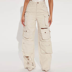 شعار مخصص تصنيع المعدات الأصلية جيب ارتفاع الخصر الشارع الشهير فضفاض الدنيم السيدات المظلة طويلة بنطلون البضائع للنساء الجينز السراويل - Product Image 5