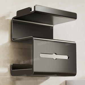 Porte-papier toilette mural minimaliste gris anthracite en acier carbone, distributeur de papier auto-adhésif, organisateur de salle de bain - Product Image 5