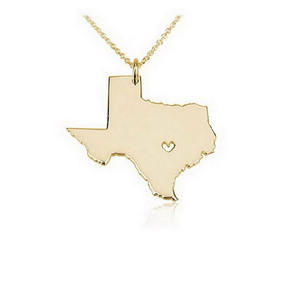 アメリカ地図テキサス州チャームネックレススターリングシルバー州ネックレスハート付き - Product Image 1