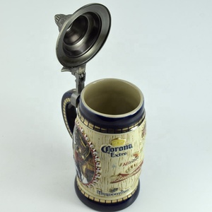 Mug à <span class=keywords><strong>bière</strong></span> en céramique personnalisé avec couvercle en métal, poignée, capacité <span class=keywords><strong>de</strong></span> 1 L, isolation thermique 0-6 heures, écologique, style moderne - Product Image 3