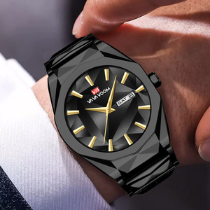 Edgy Mens Bold Blue Statement Watch Diamond Cut Dial Gold Accent Wristwatch for Streetwear - Product Image 6