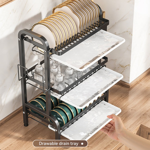 رف تجفيف أطباق المطبخ من الصلب بطبقتين أو <span class=keywords><strong>3</strong></span> طبقات، منظم أدوات التنظيف وأدوات المائدة، حامل لتخزين الأوعية والأطباق وعيدان الطعام - Product Image 6