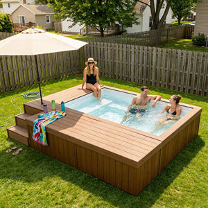 สระว่ายน้ำไฟเบอร์กลาสสำหรับผู้ใหญ่ ขนาดใหญ่ หรูหรา สำหรับครอบครัว ตั้งบนพื้นดิน สำหรับใช้งานกลางแจ้ง พร้อมสปา - Product Image 1