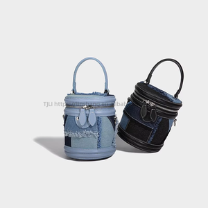 Design Western Style <b>Bucket</b> Bag Denim Stitching Casual Satchel Versatile Crossbody <b>Small</b> Bag Popular Fashion Style Tanjing - Product Image 2