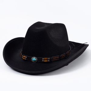 Sombreros de Vaquero de Fieltro Mexicano con Cuentas de Madera, Novedad al por Mayor, Sombreros de Vaquero Occidentales Morados de Moda Europea y Americana para Mujer - Product Image 3