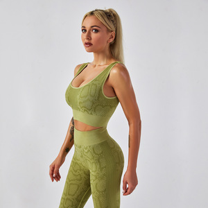 Vêtements <span class=keywords><strong>de</strong></span> sport pour femmes, ensemble <span class=keywords><strong>de</strong></span> yoga à motif serpent, leggings <span class=keywords><strong>de</strong></span> course à taille haute, soutien-gorge <span class=keywords><strong>de</strong></span> sport, 2 pièces - Product Image 3