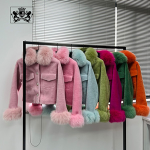 Veste en fourrure de renard véritable Janefur, couleur personnalisée, hiver, pour femmes, col en fourrure de renard véritable, mouton véritable, vente en gros, veste courte en fourrure de mouton véritable - Product Image 4