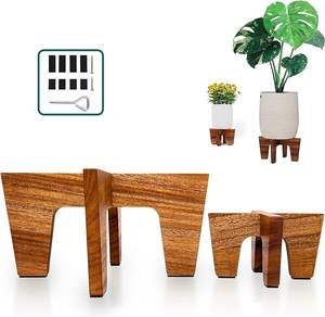 Soportes de plantas de madera de <span class=keywords><strong>acacia</strong></span> minimalistas modernos, soporte de pedestal interior bohemio de mediados de siglo utilizado con bonsái en centro comercial - Product Image 1