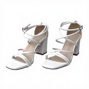designer fashion Custom Office pumps women Square <b>Toe</b> Light Weight EVA Insole Color Block <b>Heel</b> Crossed Strap high <b>heels</b> Sandals - Product Image 4