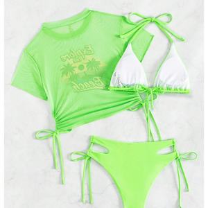 Traje de Baño con Logotipo Personalizado, Bikini de 3 Piezas con Cordones, Traje de Baño Sexy para Mujer con Top, Ropa de Playa, Fabricante - Product Image 5