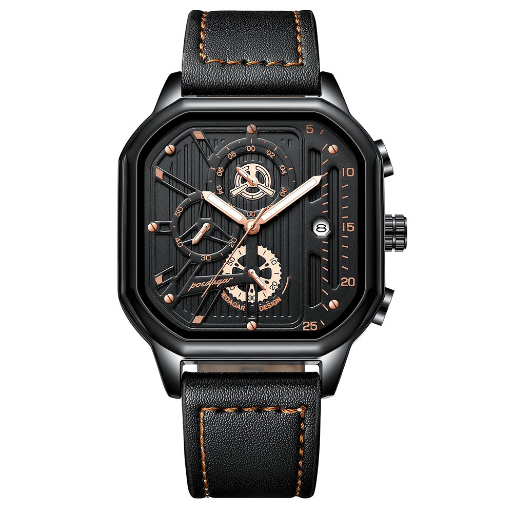 Black Case Gold Index Leather Band
