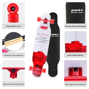 Skateboard Longboard Professionale a Quattro Ruote con Doppio Rocker per Ragazze, Tavola da Danza per Principianti Bambini, Deck in PU 104cm - Product Image 3