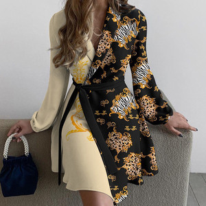 Vestido Elegante de Primavera/Otoño con Diseño Occidental, Cuello en V Cruzado, Manga Larga, Estampado Floral y Cinturón para Mujer - Product Image 3