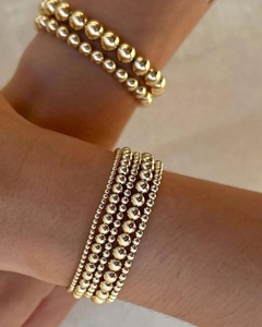Bracelet empilable de haute qualité, imperméable, pour l'hiver, en acier inoxydable plaqué or, avec perles rondes de plusieurs tailles, style déesse. - Product Image 5