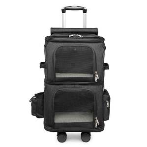 Double-Compartment Pet Carrier for Cats and <b>Small</b> Dogs Travel <b>Suitcase</b> Portable 4 Wheels Carriage Fold Able Cage Bag Trolley - Product Image 3