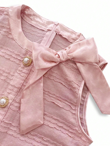 गर्मियों के लिए महिलाओं के सुरुचिपूर्ण गुलाबी ठोस-लाइन स्लीवलेस ड्रेस डिकोर मिनी प्राकृतिक लुभावनी कपड़े के सामने - Product Image 4