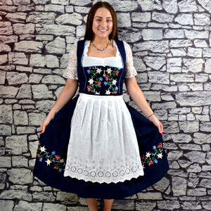 Women's Bavarian Dirndl <b>Dress</b> With Floral Embroidery A-Line Midi Length Square Neck Cap Sleeve Vintage Folk Costume - Product Image 1