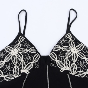 Black Floral Embroidery Summer Midi Dress Women <b>Spaghetti</b> <b>Strap</b> Natural Breathable Hollow Back OEM Service Available A-Line - Product Image 3