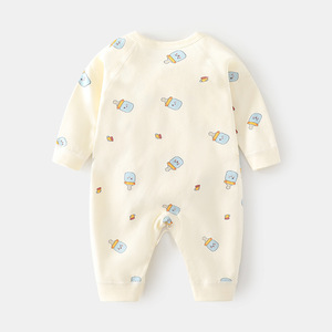 จั๊มสูทผ้าคอตตอนแท้สำหรับเด็กแรกเกิดฤดูใบไม้ร่วงฤดูหนาวชุดปีนเขาแบบไม่มีกระดูกของเด็กทารกลายการ์ตูนน่ารัก - Product Image 2