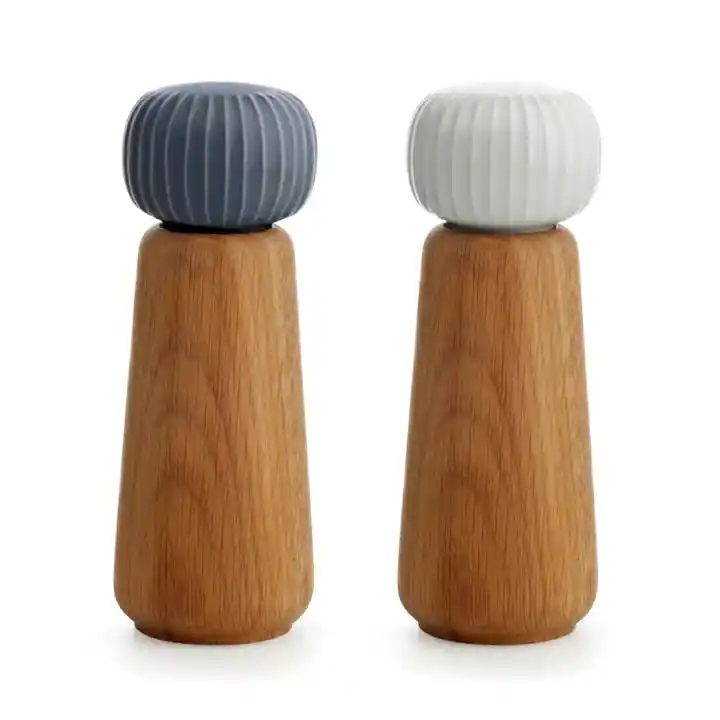 Wood Salt and Pepper Mill Set, Salt Shakers with Adjustable Ceramic Rotor- Pack of 2