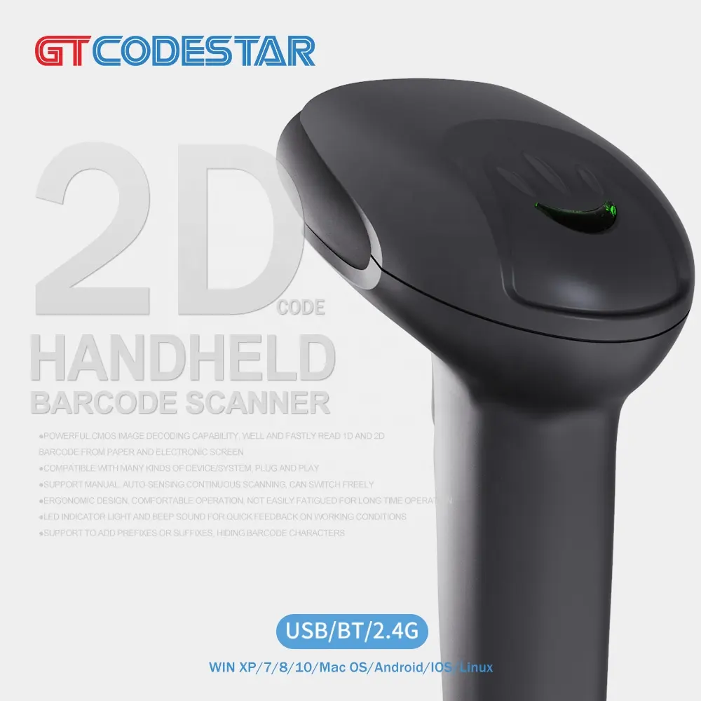 Gtcodestar cầm tay có dây USB laser bar code Reader Scanner hàng tồn kho không dây QR mã 1D 2D Máy quét mã vạch cho siêu thị